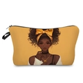 Detail of yellow cosmetic bag with black girl illustration and smooth black zipper - Yellow Black Girl Cartoon Illustration (hzk0888)