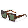 Überdimensionale quadratische Schildpatt-Sonnenbrille mit dunkelgrünen Gläsern im Retrostil - Schildpatt Dunkelgrün