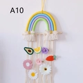 Boho rainbow woven wall hanging with ribbons for children hair clip and accessory storage - Yellow Blue Purple Green Rainbow Style (A10)