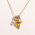 Gold titanium chain necklace featuring enamel rings and colorful gemstone pendants - Style 2 Gold