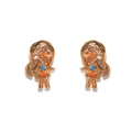 Cute cartoon girl stud earrings in gold finish with orange and blue cubic zirconia - Girl Stud Earrings / Rose Gold
