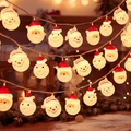 LED Christmas lights featuring Santa and Snowman shapes with soft warm white glow - Santa Claus Head Mix Style / 1.5m 10LED Battery