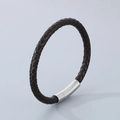 Bracelet tressé en cuir marron foncé avec fermoir magnétique en acier argenté - Style B-6mm Cordon Marron-Fermoir Acier-Bracelet