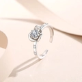 Adjustable S925 sterling silver ring with rose flower zirconia in platinum finish - Adjustable Open / White Gold