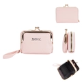 Pink lychee grain PU leather card holder wallet with kiss-lock and zipper compartments - Light Pink