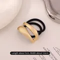 Irregular matte gold metal hair tie with double black elastic bands, 5cm length - Double Rope Glossy Gold