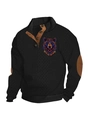 Men's black knit pullover with brown button collar, elbow patches and bear head print - S / Tops / Black (Bear Pattern 4)