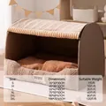 Brown and beige plush cat bed available in sizes S to 3XL for various pet weights - Brown