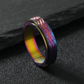 Rainbow stainless steel 6mm spinner ring with textured diamond-cut mesh pattern - US 7 / Colorful