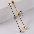 Set de piercing industrial con circonita solar de 8mm en acero inoxidable plata y oro - NO 1 Flor / 1.2*38*5*5mm / Color Acero