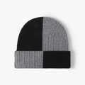 Gorro de punto de lana unisex con diseño de bloques de color negro y gris de moda - Talla única / Negro y Gris