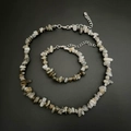 Detail view of irregular labradorite natural stone necklace and bracelet jewelry set - Bracelet / Labradorite