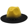 Detail of yellow-black gradient felt fedora with metallic rivets on black band - M / Yellow Black Gradient (09)