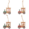 Set de 4 adornos de tren de madera de Navidad con Papá Noel, muñeco de nieve y reno - O-fj83 Colgante Original Color Madera 4 Piezas Por Paquete