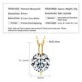 S925 sterling silver necklace with 8mm D color Moissanite pendant including size details - K Gold 2 Carat Chain