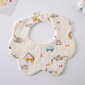 Cotton gauze baby bib featuring cartoon construction vehicle print and snap closure - Gauze Flower Scarf - Construction Vehicle