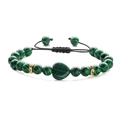 Adjustable green malachite beaded bracelet featuring a heart stone and gold spacers - Malachite Style (Woven)
