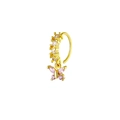 Golden butterfly nose ring featuring pink and white zircon stones on a white background - Pink Zirconia Butterfly Style - Gold (BH089-3)