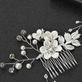 Elegant bridal hair comb with white flowers, pearls, and crystals on silver wire - 3-Flower Hair Comb / Silver