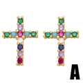 Golden cross earrings with vibrant multi-colored zircons on a white background - Type A - Colorful Zircon Cross