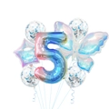 Detail of colorful butterfly and number 5 foil balloons with blue sequin latex balloons - Colorful Butterfly Set 5