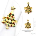 Detailed view of golden Christmas tree napkin ring with colorful rhinestones and dimensions - Christmas Tree Style 22