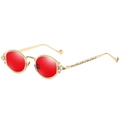 Steampunk sunglasses with gold gothic carved frames and vibrant red oval lenses - Gold Ocean Red C5