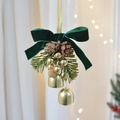 Pendaglio natalizio con fiocco in velluto verde scuro, pigne e decorazione a campane - Stile Doppio Campanello Verde Scuro