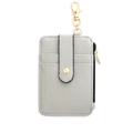 Light gray lychee leather card holder with gold zipper and swivel lobster clasp hook - Gray