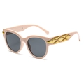 Retro oval sunglasses in nude pink with dark grey lenses and gold diamond rivets - Beige Frame Grey Lens