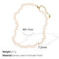 Baroque freshwater pearl necklace with stainless steel gold accents, 40+7cm length - Freshwater Pearl Necklace