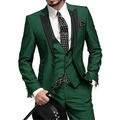 Men's slim fit three-piece dark green suit with lapel, vest and trousers for formal events - Green