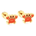 Cute golden crab stud earrings with vibrant red enamel finish and flat screw back - Crab / Steel