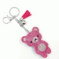 Portachiavi orsetto di strass rosso rosa con nappa e accessorio campanellino - Forma di orsetto / Rosso rosa