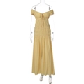 Détail de la robe maxi jaune à épaules dénudées avec taille froncée et manches volantées - S / Jaune