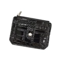 Portacarte nero in pelle PU con trama a coccodrillo, zip e chiusura a bottone - Nero
