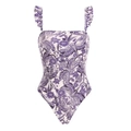 Floral dragonfly print one-piece swimsuit with ruffled straps and a square neckline - S / Single Ruffle One-Piece Swimsuit