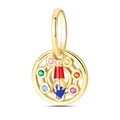 Close-up of gold artist palette charm with colorful stones and enamel paintbrush detail - W-PAC916 Color Zircon Palette