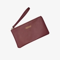 Slim burgundy faux leather long wallet with zipper and matching wristlet strap - Red
