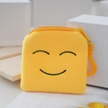 Cute yellow plush coin purse with embroidered smiley face and plastic hook attachment - Style 8