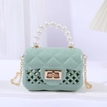 Minzgrüne Mini-Gelee-Tasche mit Perlengriff und hohlem Muster-Design - Grün