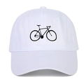 White minimalist baseball cap with black embroidered bicycle graphic and curved brim - White
