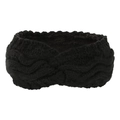 Winter thermal fleece-lined knitted headband in classic solid black wave pattern - Black