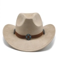 Detail of suede cowboy hat featuring a turquoise studded band and curved brim - M(56-59CM) / Camel
