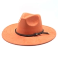 Detail of orange suede jazz hat featuring dark brown woven band and silver metal buckle - M (56-59cm) / Orange Suede