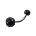 Curved wood bead belly ring with sleek black spheres and silver curved barbell stud - 1.6*10*5/8mm / Black Ebony Wood Bead