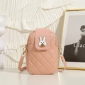 Pink quilted PU leather crossbody phone bag featuring a cute white rabbit metal lock - Pink