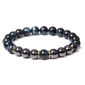 Detail of 8mm blue tiger eye and hematite beaded bracelet with golden spacers - Dark Blue Tiger Eye with Dark Gray Hematite (Style-8)