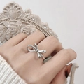 Schicker silberner Schleifenring im Vintage-Punk-Stil für den Zeigefinger der Damen - Einstellbar Offen / 3D-Bogenknoten-Stil (JZ9490)