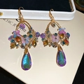Macro shot of vintage water drop earrings with iridescent crystals in a jewelry box - Style 24# Ear Hook-Purple-Butterfly
